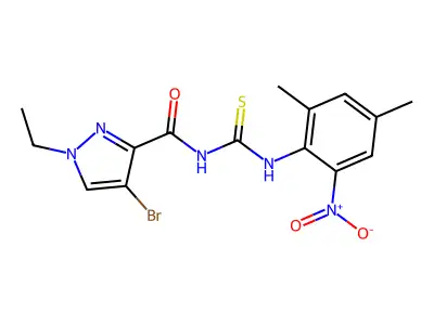 4-bromo-N-[(2,4-dimethyl-6-nitrophenyl)carbamothioyl]-1-ethylpyrazole-3-carboxamide structure