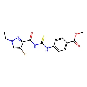methyl 4-[({[(4-bromo-1-ethyl-1H-pyrazol-3-yl)carbonyl]amino}carbothioyl)amino]benzoate structure