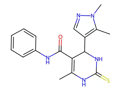 4-(1,5-dimethyl-1H-pyrazol-4-yl)-6-methyl-N-phenyl-2-sulfanylidene-1,2,3,4-tetrahydropyrimidine-5-carboxamide structure