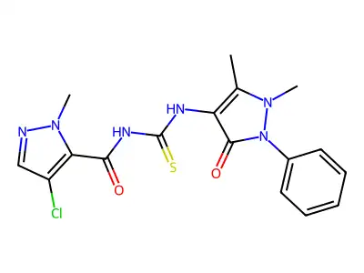 4-chloro-N-[(1,5-dimethyl-3-oxo-2-phenylpyrazol-4-yl)carbamothioyl]-2-methylpyrazole-3-carboxamide structure