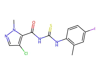 4-chloro-N-[(4-iodo-2-methylphenyl)carbamothioyl]-2-methylpyrazole-3-carboxamide structure