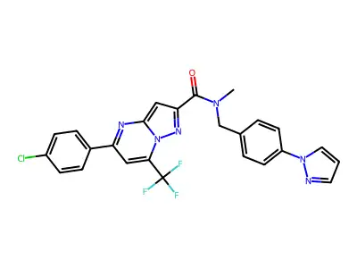 5-(4-chlorophenyl)-N-methyl-N-[(4-pyrazol-1-ylphenyl)methyl]-7-(trifluoromethyl)pyrazolo[1,5-a]pyrimidine-2-carboxamide structure