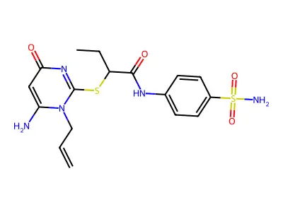 2-(6-amino-4-oxo-1-prop-2-enylpyrimidin-2-yl)sulfanyl-N-(4-sulfamoylphenyl)butanamide structure