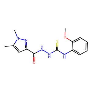 1-[[(1,5-Dimethyl-3-pyrazolyl)-oxomethyl]amino]-3-(2-methoxyphenyl)thiourea structure