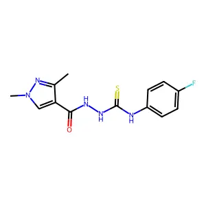 1-[(1,3-dimethylpyrazole-4-carbonyl)amino]-3-(4-fluorophenyl)thiourea structure