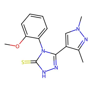 3-(1,3-dimethyl-4-pyrazolyl)-4-(2-methoxyphenyl)-1H-1,2,4-triazole-5-thione structure