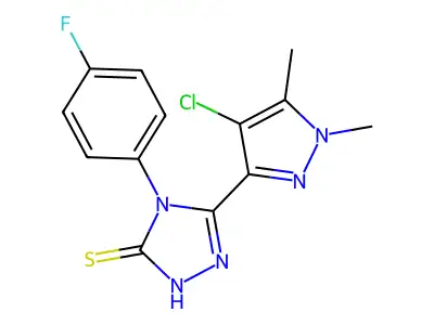 3-(4-chloro-1,5-dimethylpyrazol-3-yl)-4-(4-fluorophenyl)-1H-1,2,4-triazole-5-thione structure