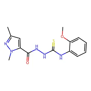 1-[(2,5-Dimethylpyrazole-3-carbonyl)amino]-3-(2-methoxyphenyl)thiourea structure