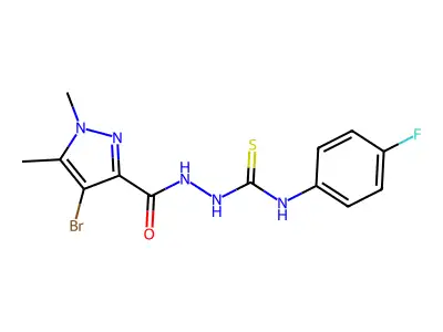 1-[(4-Bromo-1,5-dimethylpyrazole-3-carbonyl)amino]-3-(4-fluorophenyl)thiourea structure