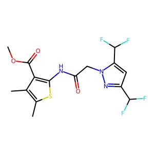 methyl 2-({[3,5-bis(difluoromethyl)-1H-pyrazol-1-yl]acetyl}amino)-4,5-dimethyl-3-thiophenecarboxylate structure