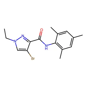 4-bromo-1-ethyl-N-(2,4,6-trimethylphenyl)pyrazole-3-carboxamide structure