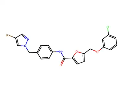 N-[4-[(4-bromopyrazol-1-yl)methyl]phenyl]-5-[(3-chlorophenoxy)methyl]furan-2-carboxamide structure