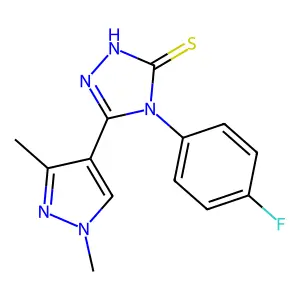 5-(1,3-dimethyl-1H-pyrazol-4-yl)-4-(4-fluorophenyl)-4H-1,2,4-triazole-3-thiol structure