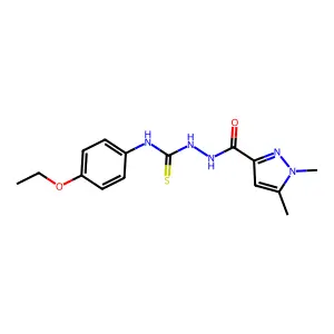 1-[(1,5-Dimethylpyrazole-3-carbonyl)amino]-3-(4-ethoxyphenyl)thiourea structure