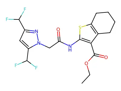 ethyl 2-({[3,5-bis(difluoromethyl)-1H-pyrazol-1-yl]acetyl}amino)-4,5,6,7-tetrahydro-1-benzothiophene-3-carboxylate structure