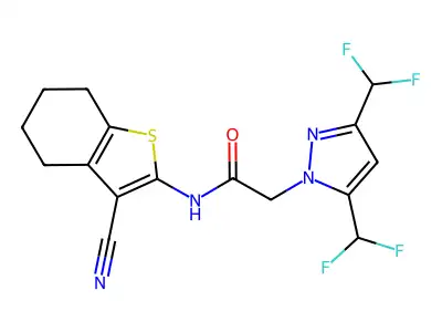 2-[3,5-bis(difluoromethyl)pyrazol-1-yl]-N-(3-cyano-4,5,6,7-tetrahydro-1-benzothiophen-2-yl)acetamide structure