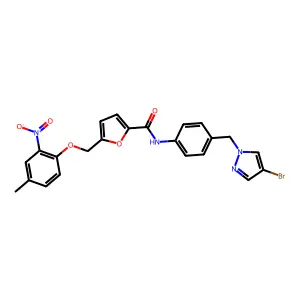 N-[4-[(4-bromopyrazol-1-yl)methyl]phenyl]-5-[(4-methyl-2-nitrophenoxy)methyl]furan-2-carboxamide structure