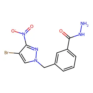 3-((4-Bromo-3-nitro-1H-pyrazol-1-yl)methyl)benzoic acid hydrazide structure