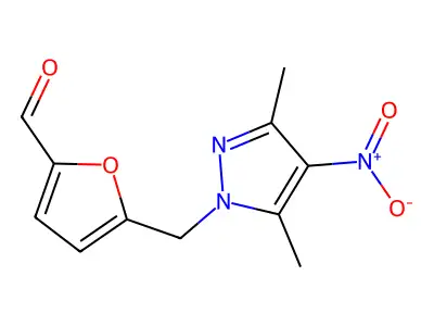 5-[(3,5-dimethyl-4-nitro-1H-pyrazol-1-yl)methyl]furan-2-carbaldehyde structure