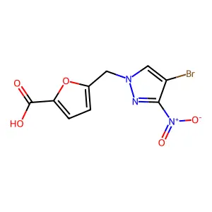 2-Furancarboxylic acid, 5-[(4-bromo-3-nitro-1H-pyrazol-1-yl)methyl]- structure