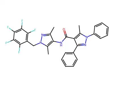N-[3,5-dimethyl-1-(2,3,4,5,6-pentafluorobenzyl)-1H-pyrazol-4-yl]-5-methyl-1,3-diphenyl-1H-pyrazole-4-carboxamide structure