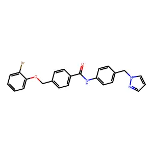 4-[(2-bromophenoxy)methyl]-N-[4-(1H-pyrazol-1-ylmethyl)phenyl]benzamide structure