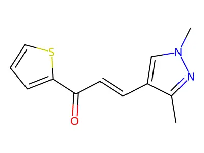 3-(1,3-Dimethylpyrazol-4-yl)-1-thiophen-2-ylprop-2-en-1-one structure