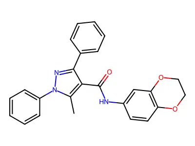 N-(2,3-dihydro-1,4-benzodioxin-6-yl)-5-methyl-1,3-diphenylpyrazole-4-carboxamide structure