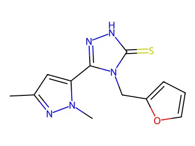 3-(2,5-dimethylpyrazol-3-yl)-4-(furan-2-ylmethyl)-1H-1,2,4-triazole-5-thione structure