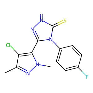 5-(4-chloro-1,3-dimethyl-1H-pyrazol-5-yl)-4-(4-fluorophenyl)-4H-1,2,4-triazole-3-thiol structure