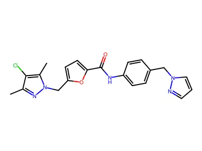 5-[(4-chloro-3,5-dimethyl-1H-pyrazol-1-yl)methyl]-N-[4-(1H-pyrazol-1-ylmethyl)phenyl]-2-furamide structure