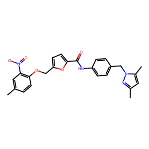 N-[4-[(3,5-dimethylpyrazol-1-yl)methyl]phenyl]-5-[(4-methyl-2-nitrophenoxy)methyl]furan-2-carboxamide structure