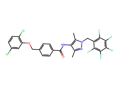 4-[(2,5-dichlorophenoxy)methyl]-N-[3,5-dimethyl-1-(2,3,4,5,6-pentafluorobenzyl)-1H-pyrazol-4-yl]benzamide structure
