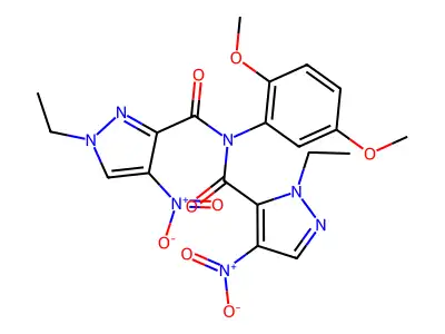 N-(2,5-dimethoxyphenyl)-1-ethyl-N-(2-ethyl-4-nitropyrazole-3-carbonyl)-4-nitropyrazole-3-carboxamide structure