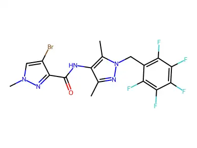 4-bromo-N-[3,5-dimethyl-1-(2,3,4,5,6-pentafluorobenzyl)-1H-pyrazol-4-yl]-1-methyl-1H-pyrazole-3-carboxamide structure