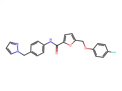 5-[(4-fluorophenoxy)methyl]-N-[4-(pyrazol-1-ylmethyl)phenyl]furan-2-carboxamide structure