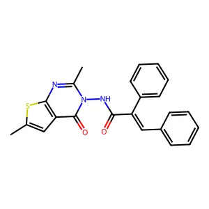 (E)-N-(2,6-dimethyl-4-oxothieno[2,3-d]pyrimidin-3-yl)-2,3-diphenylprop-2-enamide structure