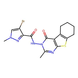 4-bromo-1-methyl-N-(2-methyl-4-oxo-5,6,7,8-tetrahydro[1]benzothieno[2,3-d]pyrimidin-3(4H)-yl)-1H-pyrazole-3-carboxamide structure
