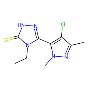 5-(4-chloro-1,3-dimethyl-1H-pyrazol-5-yl)-4-ethyl-4H-1,2,4-triazole-3-thiol structure