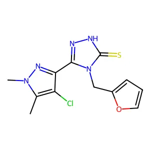 3-(4-chloro-1,5-dimethylpyrazol-3-yl)-4-(furan-2-ylmethyl)-1H-1,2,4-triazole-5-thione structure