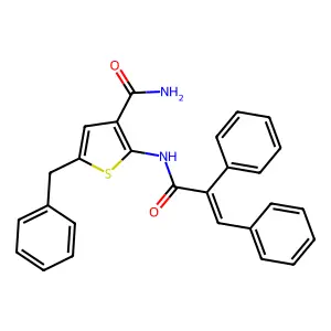 5-benzyl-2-[[(E)-2,3-diphenylprop-2-enoyl]amino]thiophene-3-carboxamide structure