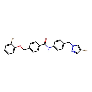 4-[(2-bromophenoxy)methyl]-N-{4-[(4-bromo-1H-pyrazol-1-yl)methyl]phenyl}benzamide structure