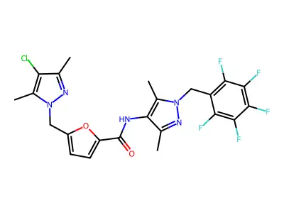 5-[(4-chloro-3,5-dimethylpyrazol-1-yl)methyl]-N-[3,5-dimethyl-1-[(2,3,4,5,6-pentafluorophenyl)methyl]pyrazol-4-yl]furan-2-carboxamide structure