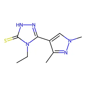 3-(1,3-dimethylpyrazol-4-yl)-4-ethyl-1H-1,2,4-triazole-5-thione structure