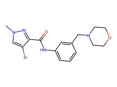 4-bromo-1-methyl-N-[3-(morpholin-4-ylmethyl)phenyl]pyrazole-3-carboxamide structure