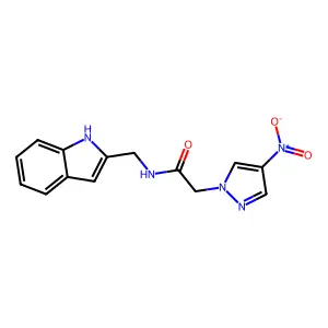 N-(1H-indol-2-ylmethyl)-2-(4-nitropyrazol-1-yl)acetamide structure