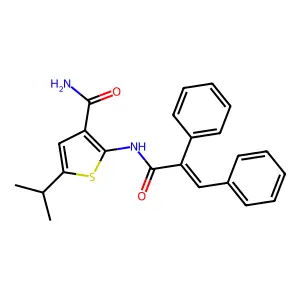 2-[[(E)-2,3-diphenylprop-2-enoyl]amino]-5-propan-2-ylthiophene-3-carboxamide structure