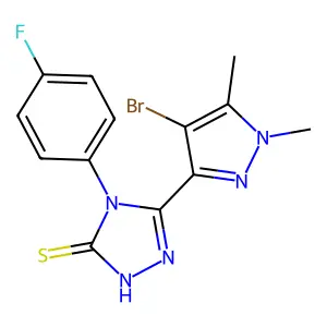 5-(4-bromo-1,5-dimethyl-1H-pyrazol-3-yl)-4-(4-fluorophenyl)-4H-1,2,4-triazole-3-thiol structure