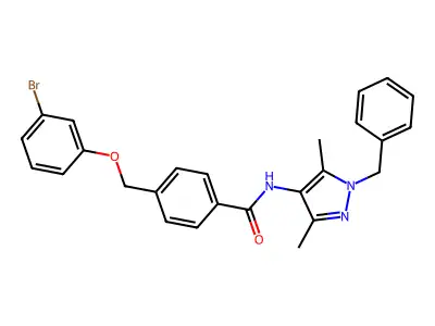 N-(1-benzyl-3,5-dimethylpyrazol-4-yl)-4-[(3-bromophenoxy)methyl]benzamide structure
