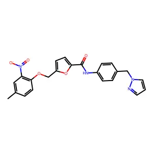 5-[(4-methyl-2-nitrophenoxy)methyl]-N-[4-(pyrazol-1-ylmethyl)phenyl]furan-2-carboxamide structure